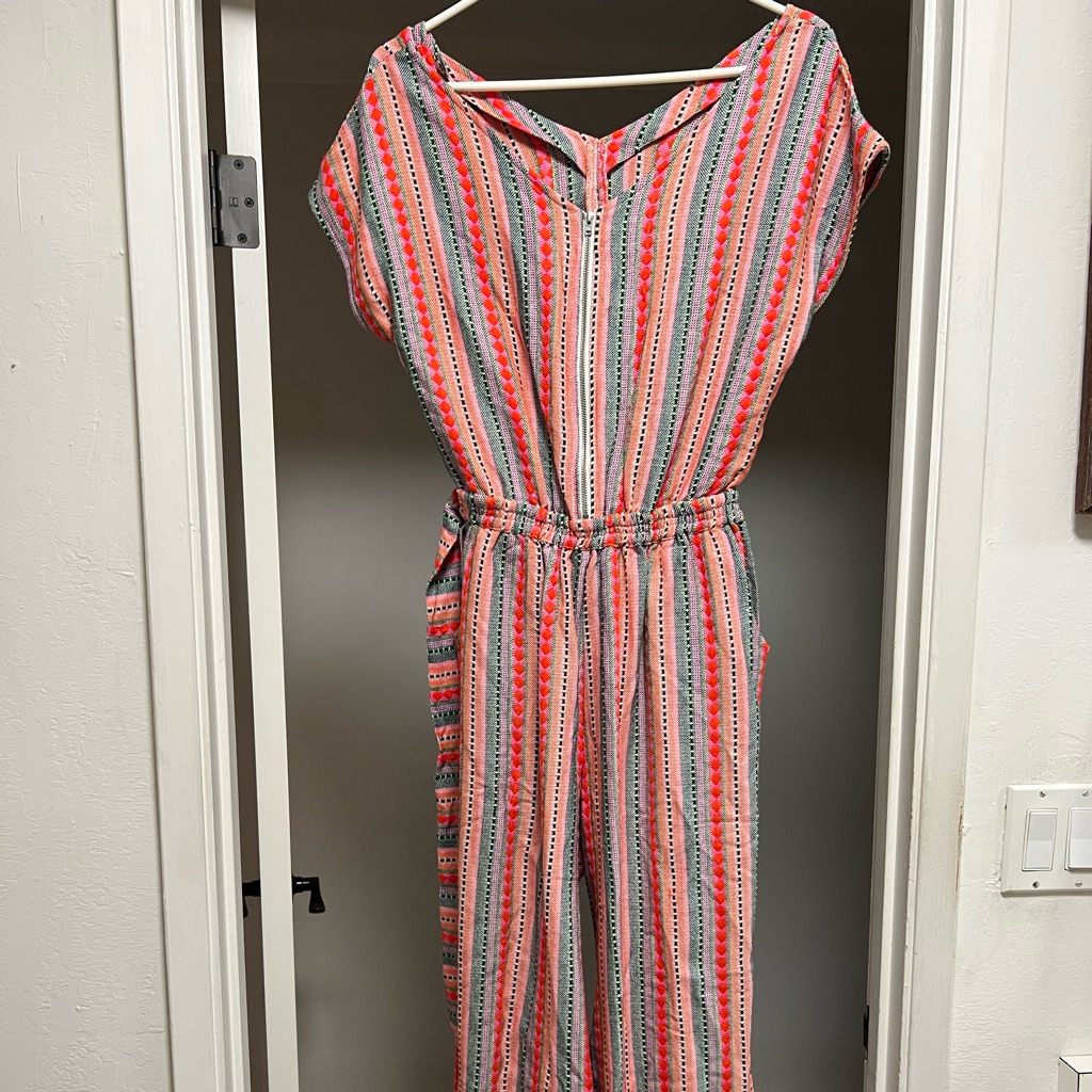 Anthropologie Striped Jumpsuit - Red, Gray, White